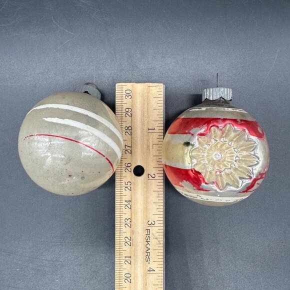 Vintage Shiny Brite Christmas Ornaments Mid Century Set Of 4 USA Indent Tornado - Picture 13 of 13